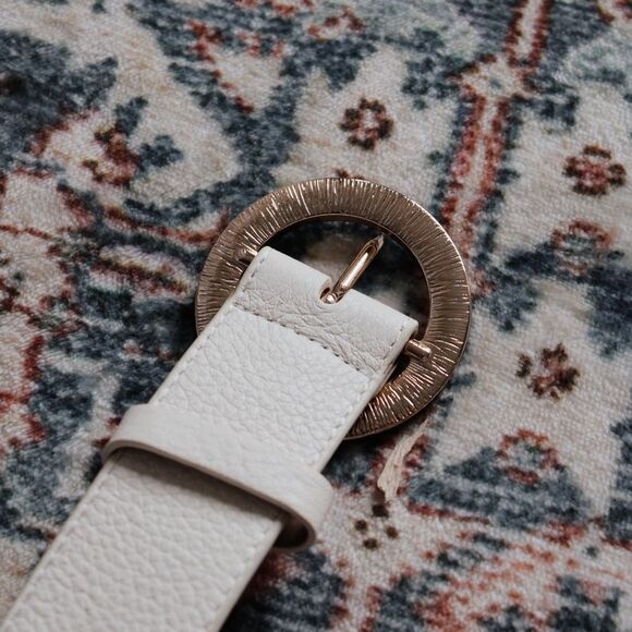 Talbots Round Leopard Buckle Beige Leather Waist Belt - Picture 11 of 11